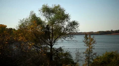 Panning Shot Car Mount of Pleasant Creek Lake Iowa Stock Footage
