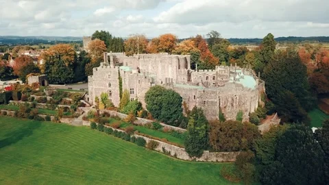 Panning Shot of a Castle in England, Berkeley Castle Drone Shot 4K Stock Footage 299717520