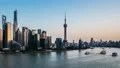 Panning Shot, China Shanghai Skyline, Day to Night TimeLapse. 4k or 4k+ Resolution