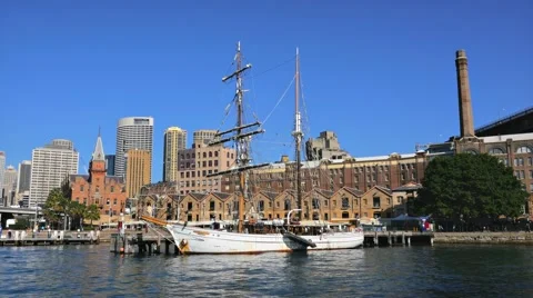 Panning shot of Circular Quay, Sydney in 4k Stock Footage 58564685