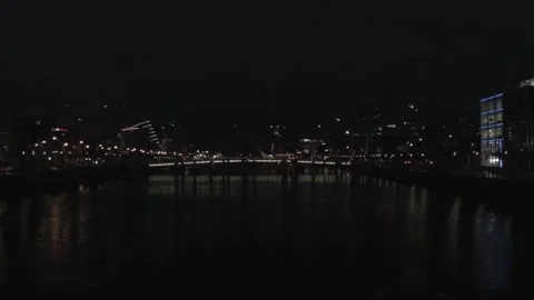 Panning Shot Dublin over River Liffey at Night 動画素材 143557205