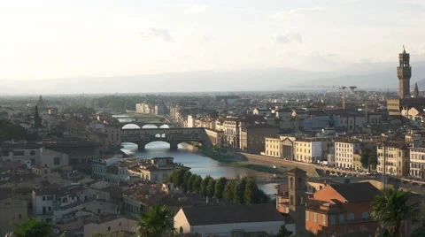 Panning shot of the duomo and ponte del vecchio, florence Stock Footage 59652181