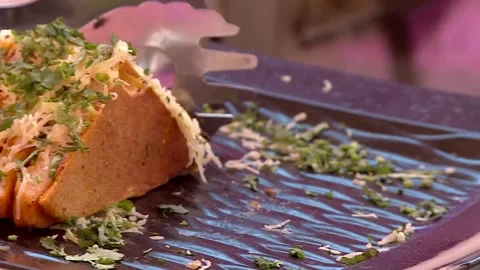 Panning Shot of Elegant Indian Wedding Buffet Setup Traditional Dishes Stock Footage 346388445