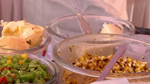 Panning Shot of Elegant Indian Wedding Buffet Setup Traditional Dishes Stock Footage 346388451