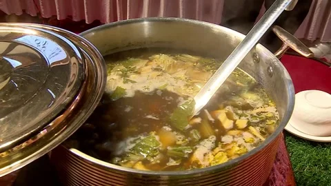 Panning Shot of Elegant Indian Wedding Buffet Setup Traditional Dishes Stock Footage 346388592