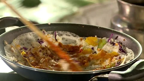 Panning Shot of Elegant Indian Wedding Buffet Setup Traditional Dishes Stock Footage 346388639