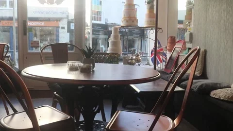 Panning shot of Empty Cafe in Dorking Stock Footage 133186081