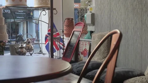 Panning shot of Empty Cafe in Dorking Stock Footage 133186255