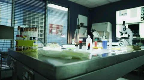 Panning shot of empty science laboratory Stock Footage 24828860