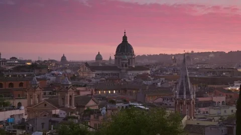 Panning shot of epic sunset in Rome, Italy. Evening sunset shot of Rome old town Video stock 257565924