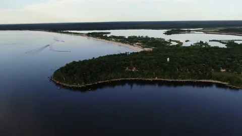 Panning Shot of Grand Beach Over Lake Winnipeg Stock Footage 140264333
