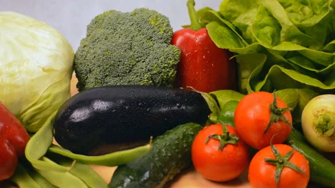 Panning Shot Of Healthy Vegetables Stock Footage 99176367
