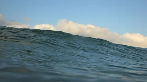 Panning Shot Of High Waves In Blue Undersea Against Cloudy Sky - Lombok, Stock Footage 231741752