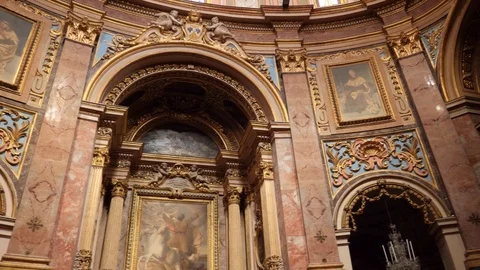 Panning shot inside of a cathedral Stock Footage 90318268