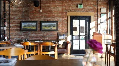 Panning Shot Inside A Restaurant Without People Video stock 128927663