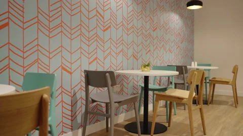 Panning shot of kitchen including table and chairs Stock Footage 202104562