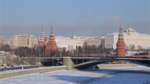 Panning shot of the Kremlin in winter Stock Footage 98122592