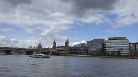 A panning shot of a London riverside. Stock Footage 111497786