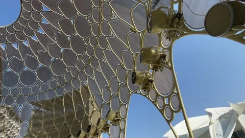 Panning shot looking up inside the Al Wasl dome at Expo 2020 Stock Footage 167721086