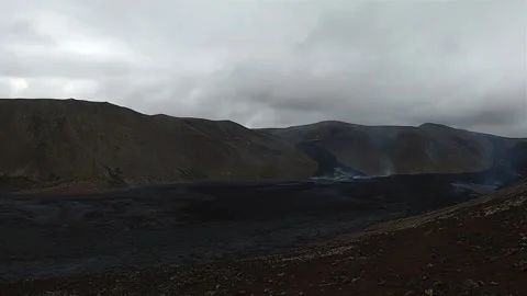 Panning shot of massive hardened lava field at Fagradalsfjall volcano, Iceland Stock Footage 335026962