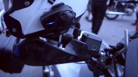 Panning Shot of Modern Motorcycle Helmet Stock Footage 46642953