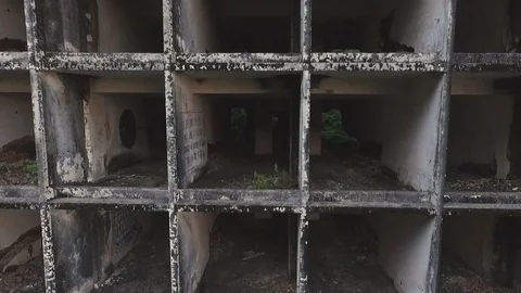 Panning shot of old weathered built structure in Rio de Janeiro Stock Footage 114854906