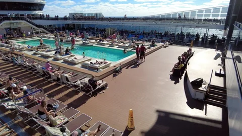 Panning shot over the deck of the MSC Meraviglia cruise ship Stock Footage 256093590