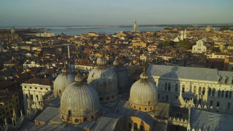 Panning shot over rooftops of venice, Doge's palace,  St. Mark's Square, Venice Stock Footage 142033770