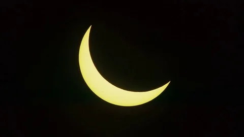 Panning shot of partial solar eclipse / Driggs, Idaho, United States Stock Footage 83189658