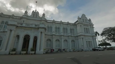 Panning Shot of Penang's City Hall Building Stock Footage 48135074