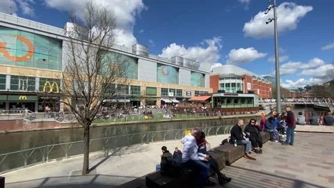 Panning shot at The Riverside, Oracle, Reading Stock Footage 237755107
