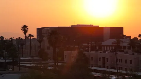Panning Shot of a Skyline as the Sun is Setting Stock Footage 61839852