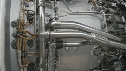 Panning shot the structure of the aircraft engine. Stock Footage 85644727