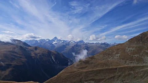 Panning Shot at the Summit of the Furka Pass, Swiss Alps, 4K Stock Footage 212290465