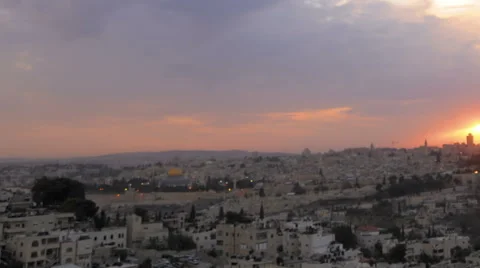 Panning shot of Sunset time-lapse of Jerusalem from the BYU Jerusalem center. Stock Footage 54130760