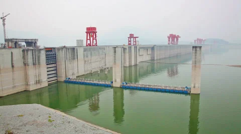 Panning shot of the Three Gorges Dam in China Stock Footage 35150515