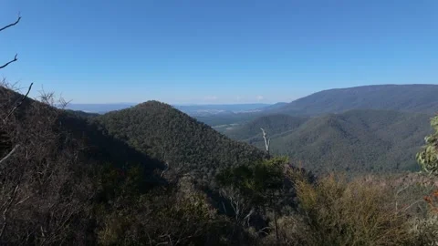 Panning shot through valley at Cathedral Ranges Video stock 331897865