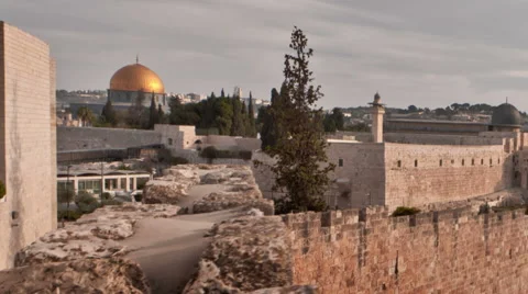 Panning shot of Time-lapse from the BYU Jerusalem center. Stock Footage 54334951