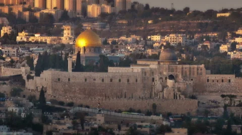 Panning shot of Time-lapse overlooking old city Jerusalem from the west of the Stock Footage 54177251