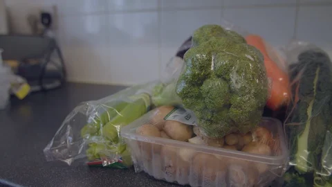 Panning Shot of Vegetables in Plastic Packaging Stock Footage 95188108