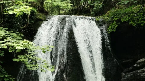 Panning shot of a waterfall in slow motion Stock Footage 136421098