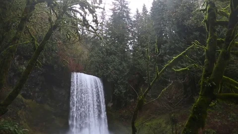 Panning shot waterfall w/ audio. Pacific Northwest Upper Bridal Veil Falls Stock Footage 70248518