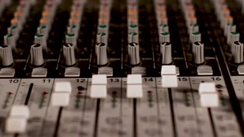 Panning Shots of Recording Studio Console (Mixing desk) Video stock 170788459