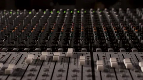 Panning Shots of Recording Studio Console (Mixing desk) Video stock 170788467