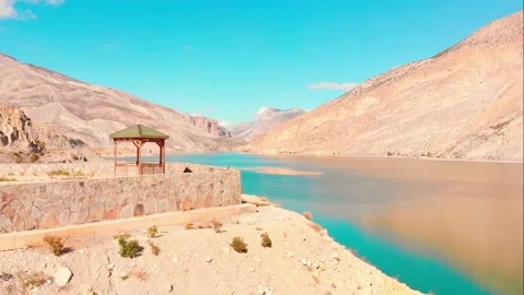 Panning side view blue water of Chorokhi in Turkey Artvin region with scenic  Stock Footage 167287163
