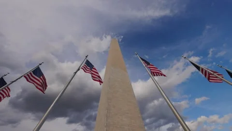 Panning Slow Motion American Flags at the Washington Monument Stock Footage 276964083