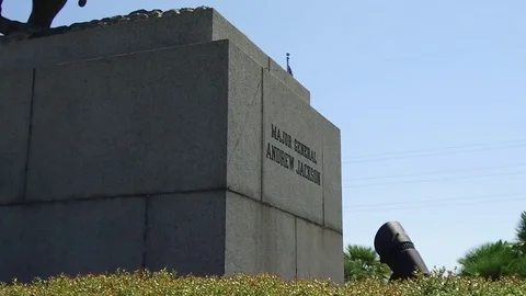 Panning in slow motion at Andrew Jackson statue in New Orleans. 2 of 2 Stock Footage 81156986