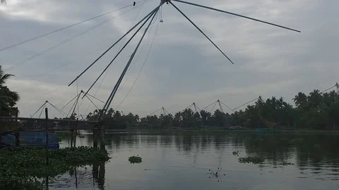 Panning slow motion shot of backwaters in Kerala Stock Footage