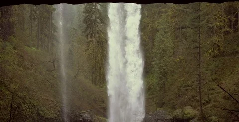 Panning slow motion shot from behind a huge waterfall Video stock 109247560