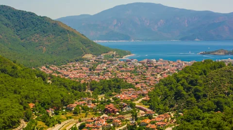 Panning a small town at the seaside. HD 1080. Stock Footage 39891809